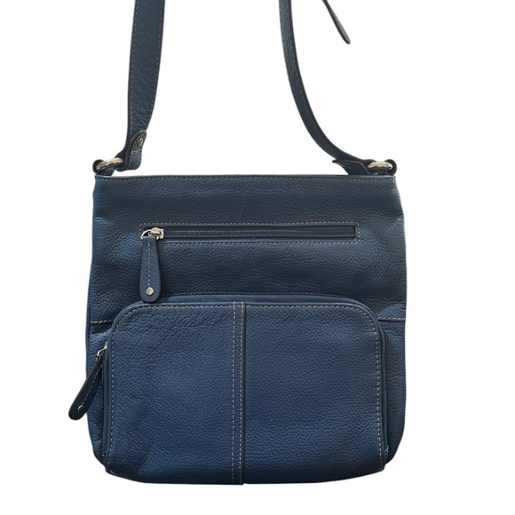 Tignanello blue Soft Leather Crossbody Bag Pleated Detail Silky Lining - Picture 3 of 11